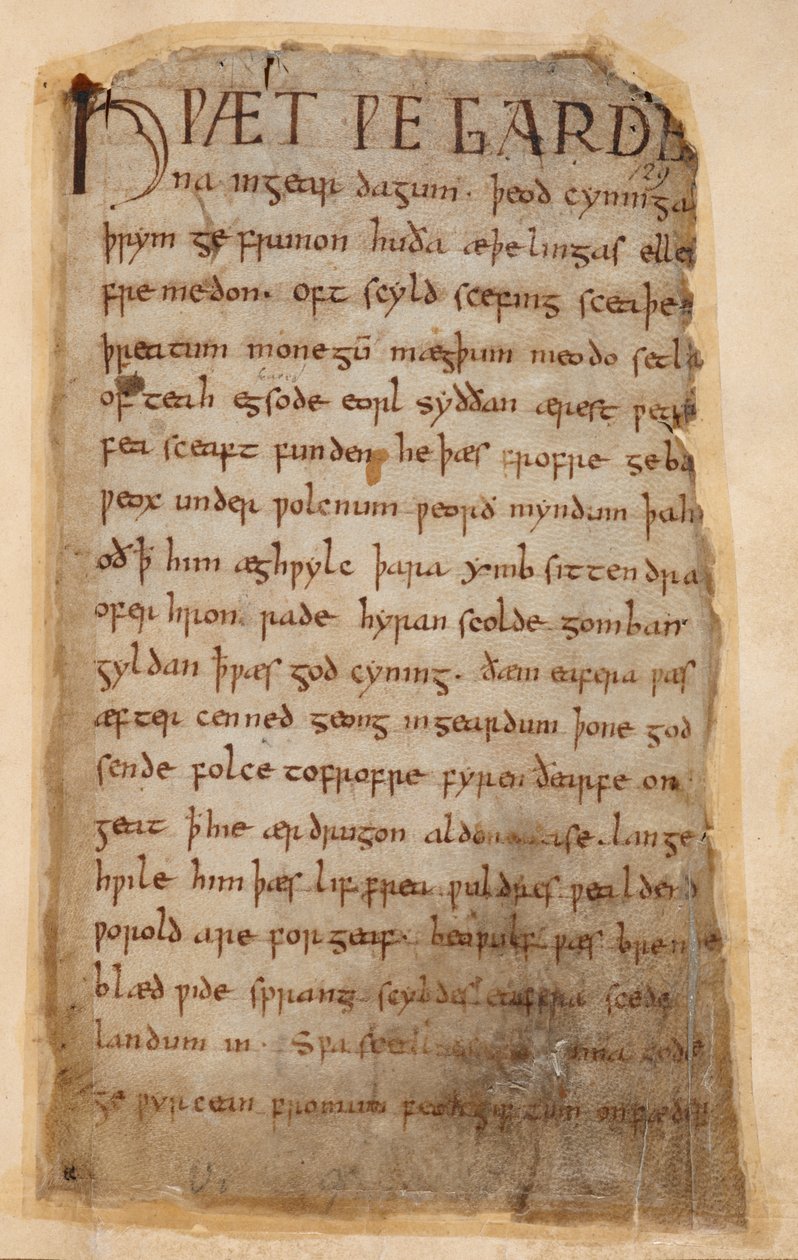 Cotton Vitellius A.XV.132 بداية بياولف بواسطة فنان غير معروف