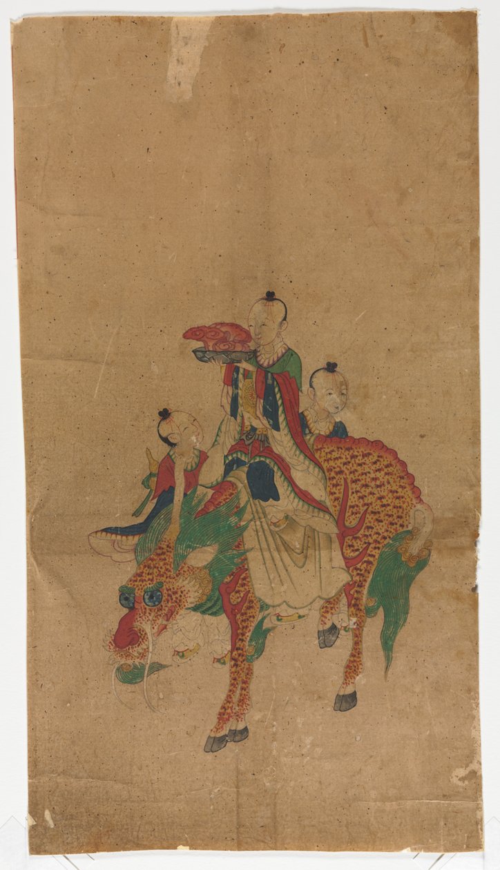 Daoist Immortal على Qilin واثنين من المرافقين بواسطة فنان غير معروف