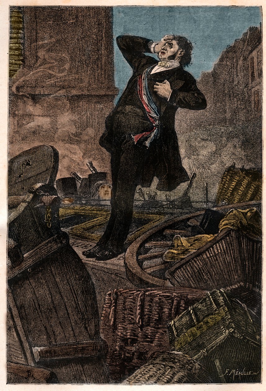 وفاة ألفونس بودان (1811-1851) على حاجز فوبورج سانت أنطوان في 3/12/1851 أثناء انقلاب لويس نابليون الثالث (لويس نابليون بونابرت) - نقش في "تاريخ الجريمة" ( تاريخ الجريمة) - بقلم فيكتور هوغو - بريمي بواسطة فنان غير معروف