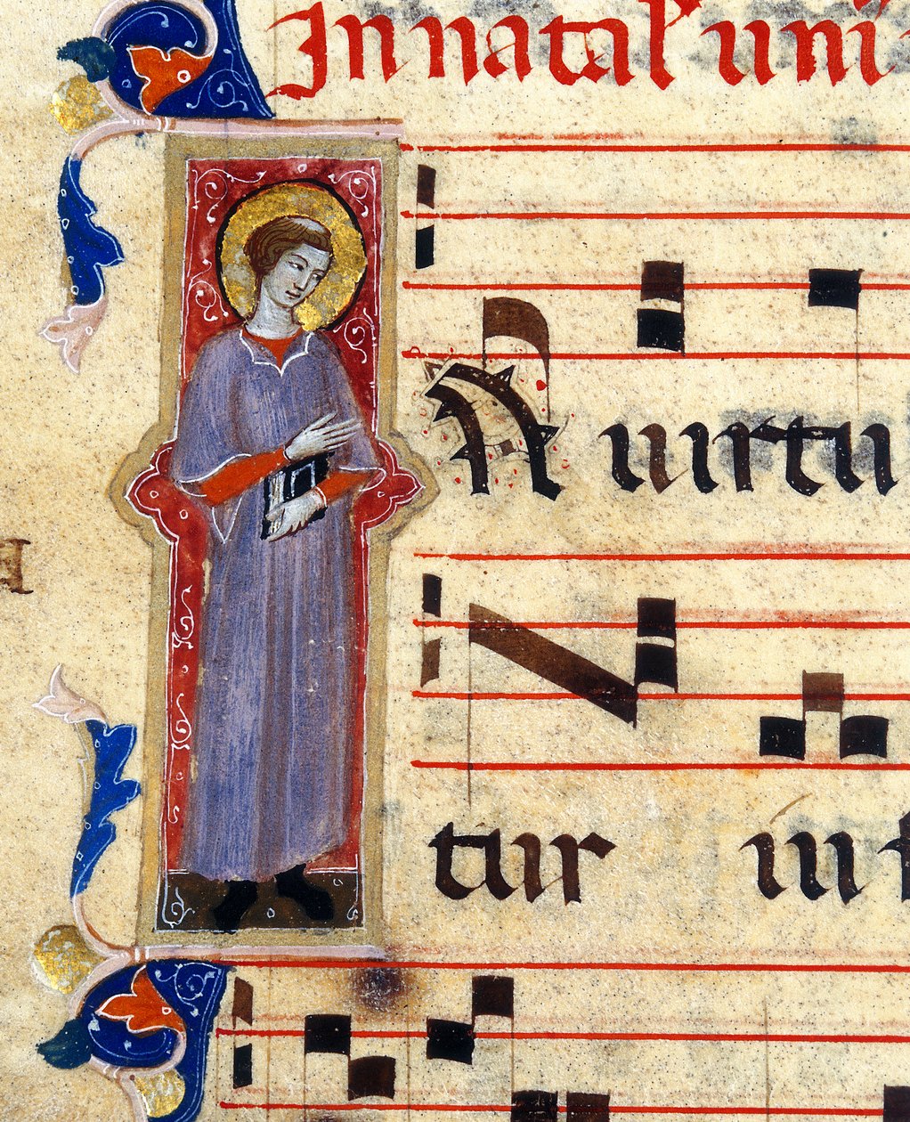 Detail of an illuminated page of a choral depicting a saint بواسطة فنان غير معروف