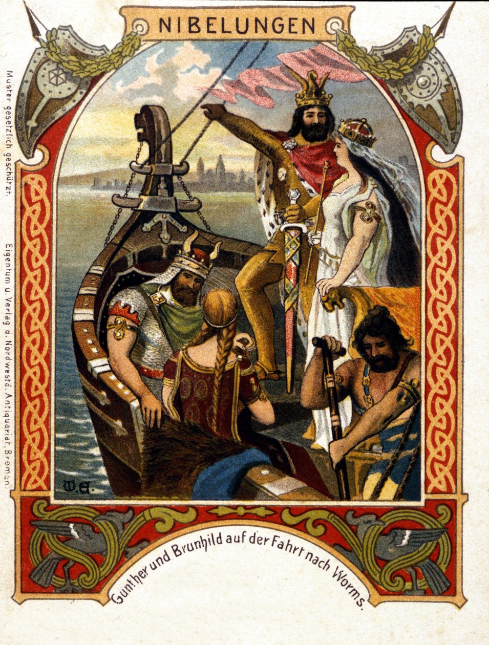 Die Nibelungen ، أوبرا من تأليف هاينريش دورن (1804-1892) في 1854 ، موصل وملحن ألماني. الطباعة الحجرية الملونة من القرن التاسع عشر. بواسطة فنان غير معروف