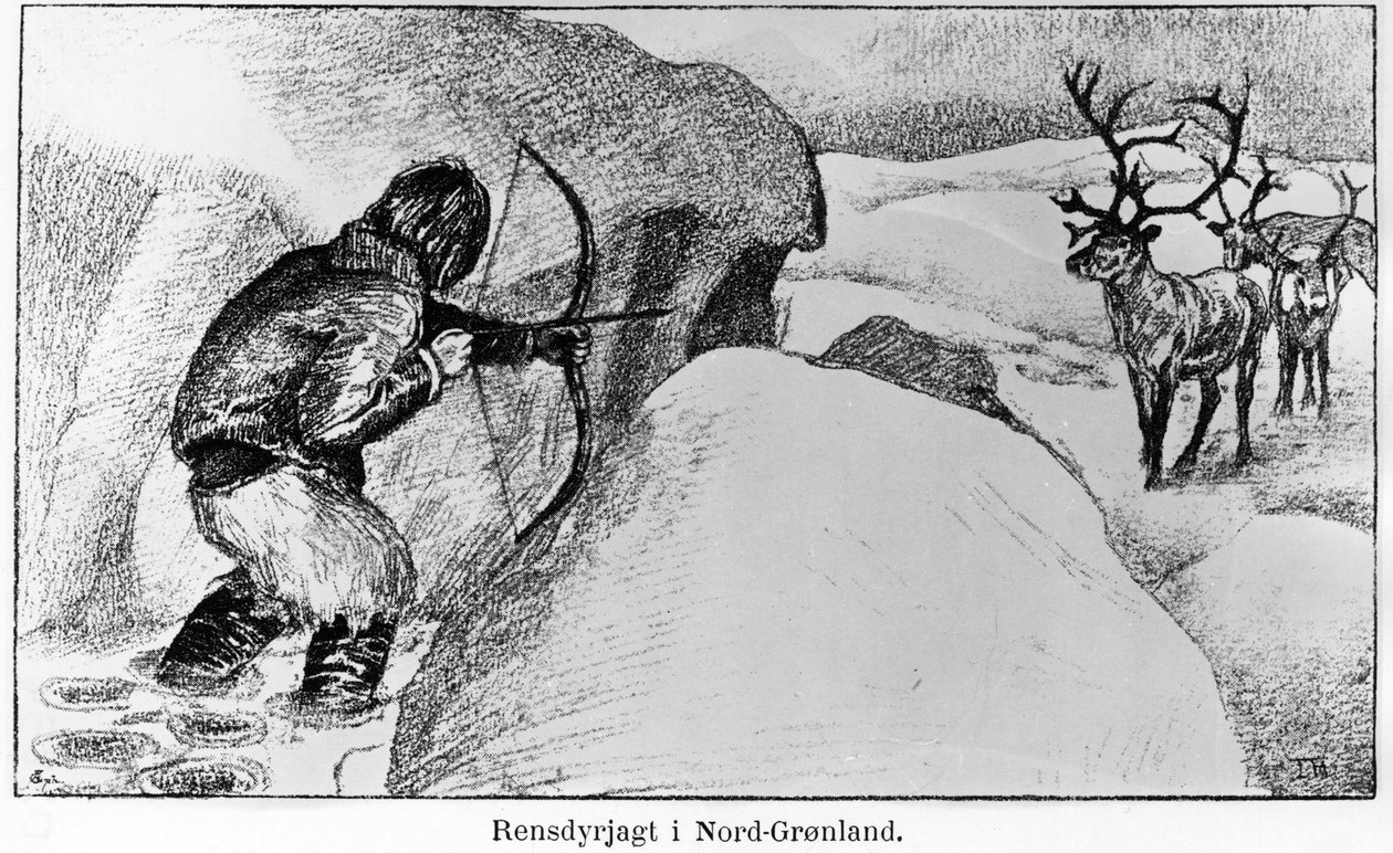 Eskimo hunting game with a bow - Ervin Astrup, North Blandt Polens Naboer Kistriana بواسطة فنان غير معروف