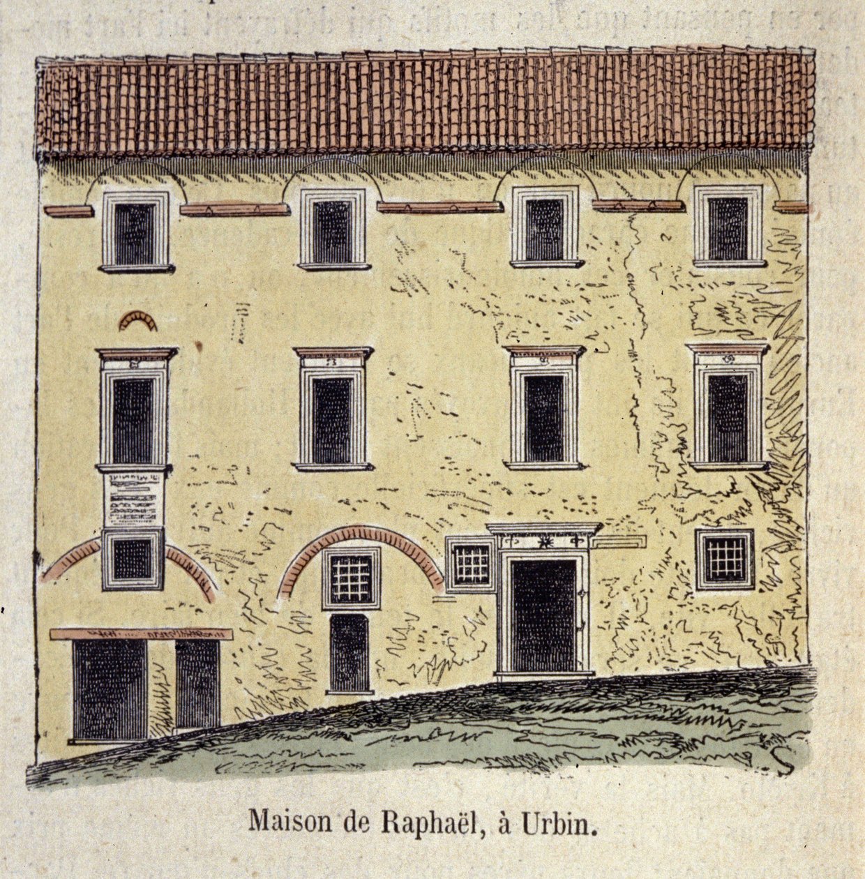 واجهة المنزل الذي عاش فيه الرسام رافايللو سانتي (رافائيل) (1483-1520) في أوربين بإيطاليا بواسطة فنان غير معروف