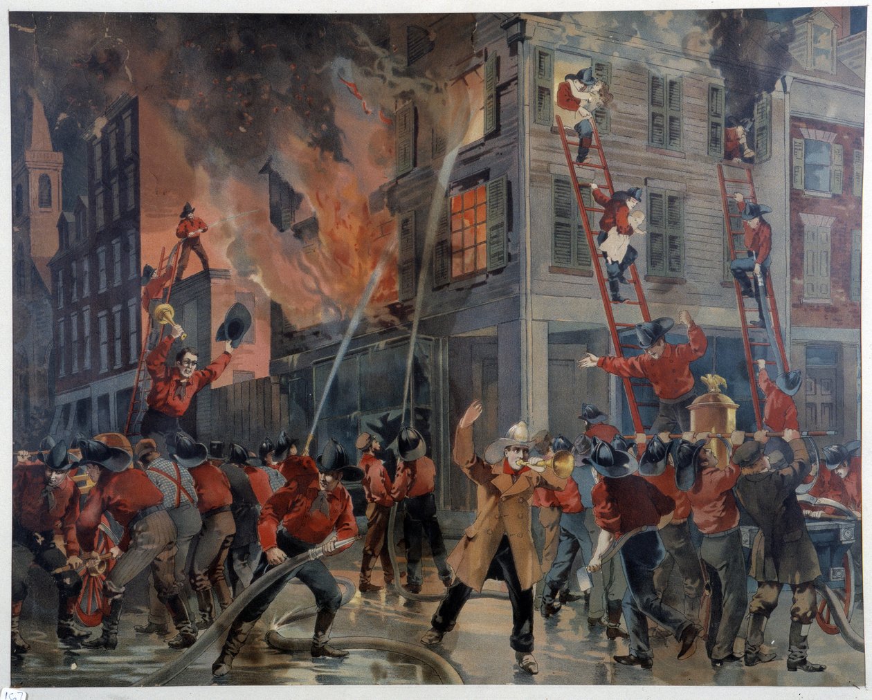 Fire and firefighters in New York بواسطة فنان غير معروف