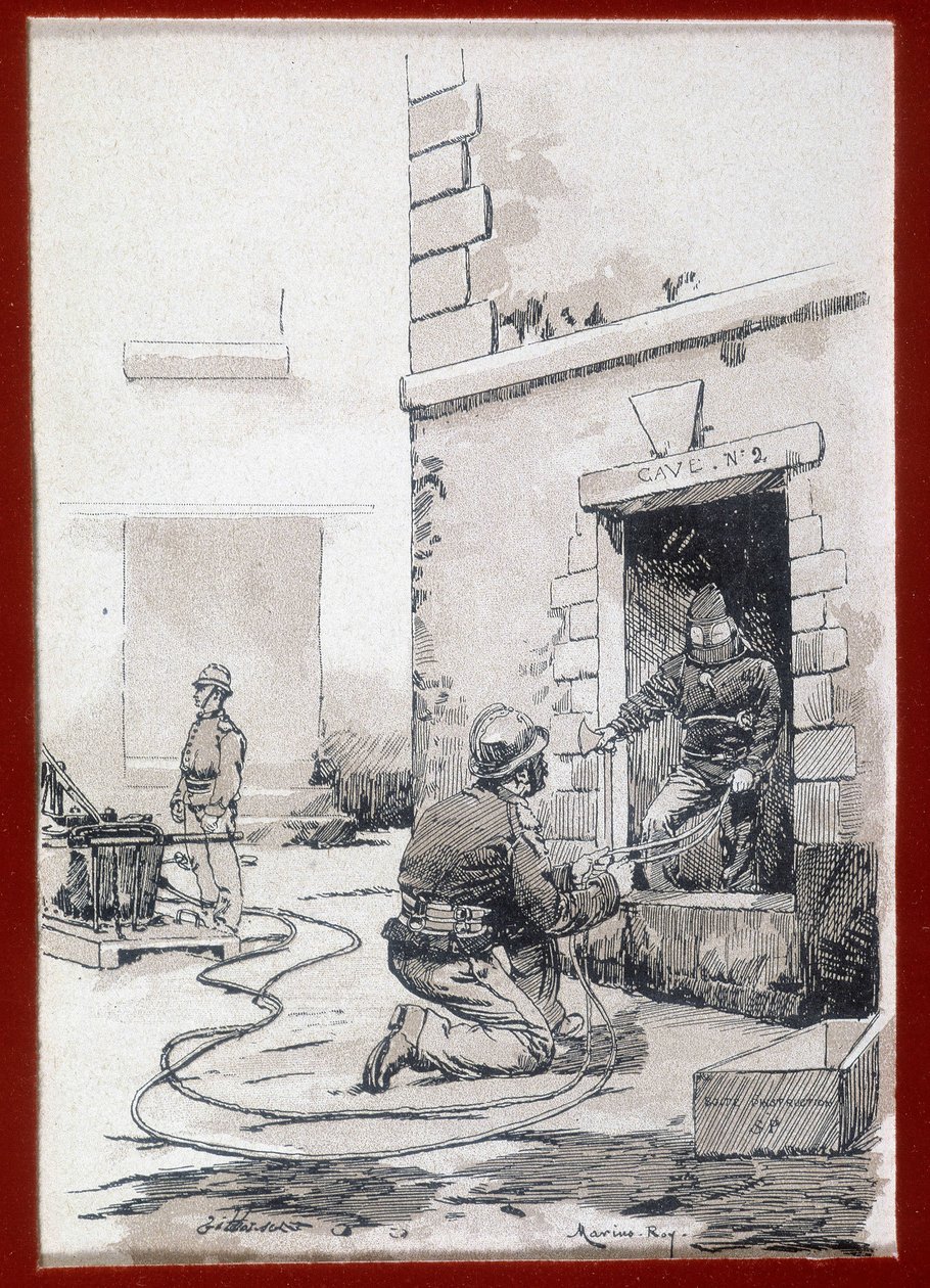 Firefighters: fire apparatus from cellars. engraving sd. 19th century بواسطة فنان غير معروف