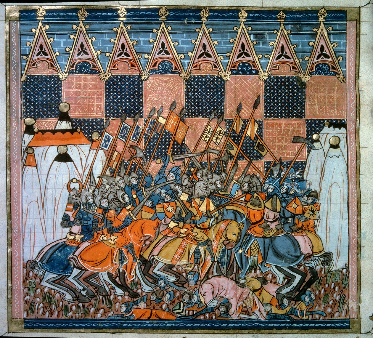 الحملة الصليبية الأولى: الحصار والاستيلاء على القدس بواسطة المعابر التي قادها جودفروي دي بوالون (1058-1100) عام 1099. صورة مصغرة من "Chronicles d