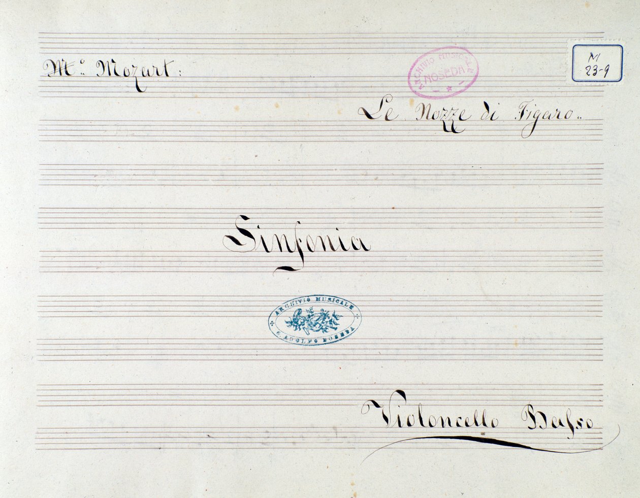 الصفحة الأولى من نتيجة التشيلو في Le nozze di Figaro ، أوبرا موتسارت (القرن التاسع عشر) بواسطة فنان غير معروف