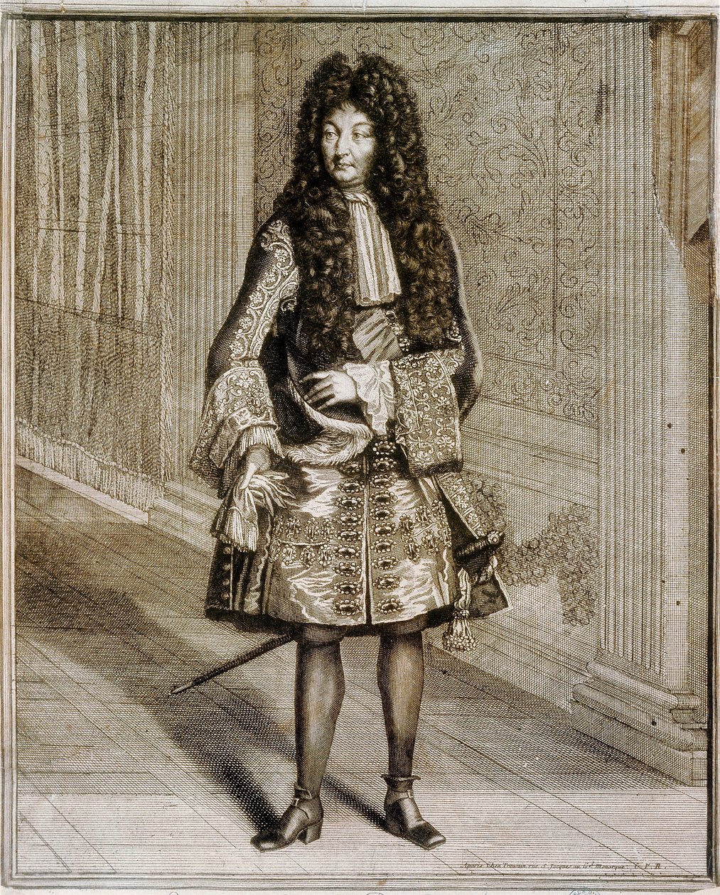 صورة القدم للملك لويس الرابع عشر ، المعروف باسم ملك الشمس (1638-1715). نقش القرن الثامن عشر. مكتبة مدريد الوطنية. بواسطة فنان غير معروف
