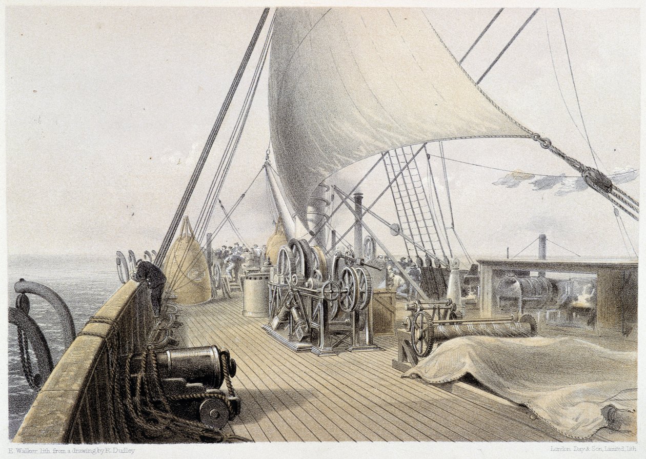 Forward deck cleared for the final attemet at grappling, august 11th 1858 - in “The Atlantic telegraph” by W. H. Russel, ca. 1860 بواسطة فنان غير معروف