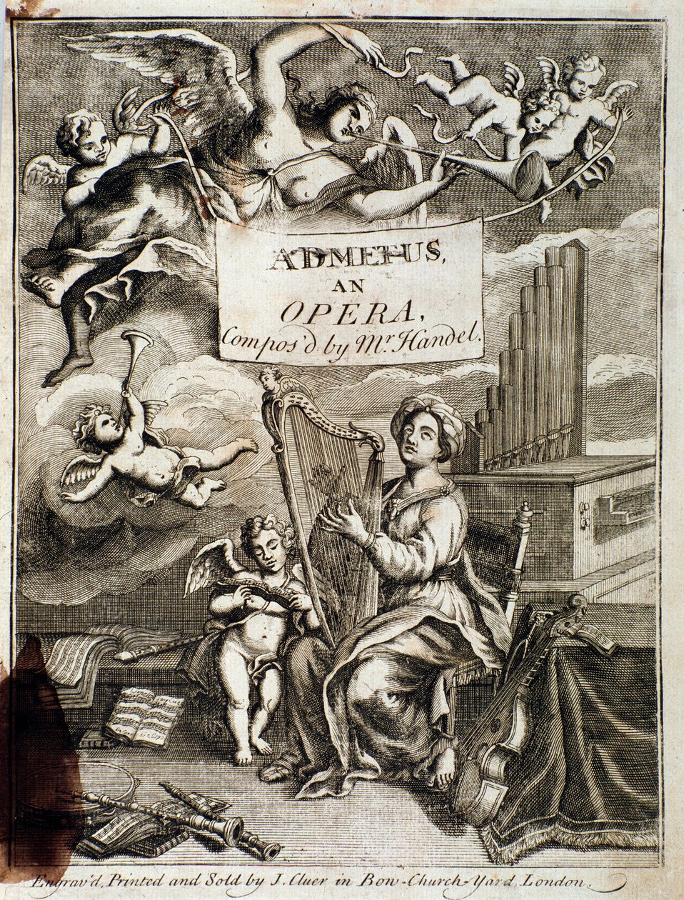 الصفحة الأولى من أوبرا Admetus ”” من تأليف جورج فريدريش هاندل (أو هاندل) (1685-1759) “نقش. القرن ال 18. بولونيا ، سيفيكو ميوزيو ميوزيكو بواسطة فنان غير معروف