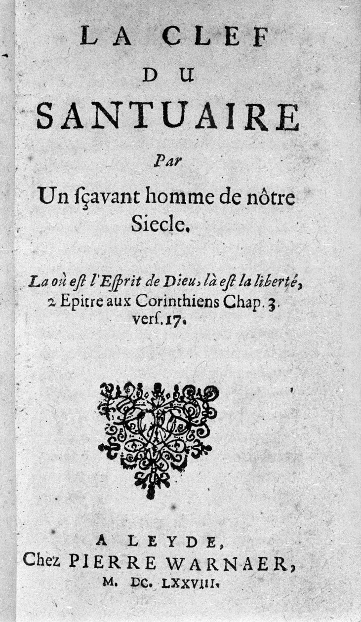 مقدمة كتاب "مفتاح الملجأ" للباروخ سبينوزا (1632-1677) ، الفيلسوف الهولندي المعروف أيضًا باسم بينتو دي إسبينوزا أو بينيديكتوس دي سبينوزا أو بينوا دي سبينوزا. 1678 بواسطة فنان غير معروف