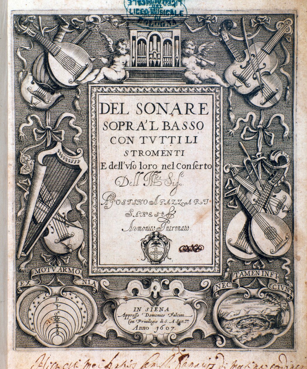 Frontispice of del sonare sopra il basso بواسطة Agostino Agazzari بواسطة فنان غير معروف