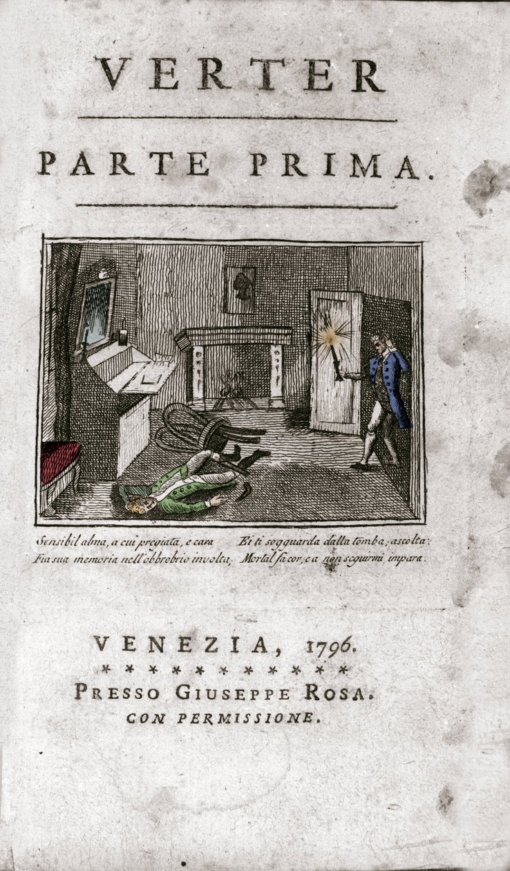 واجهة الطبعة الإيطالية من "" معاناة يونغ ويرثر "" بقلم يوهان فولفجانج فون جوته (1749-1832) 1796 (واجهة الطبعة الإيطالية "" أحزان ويرثر الشاب "" بقلم جوته بواسطة فنان غير معروف