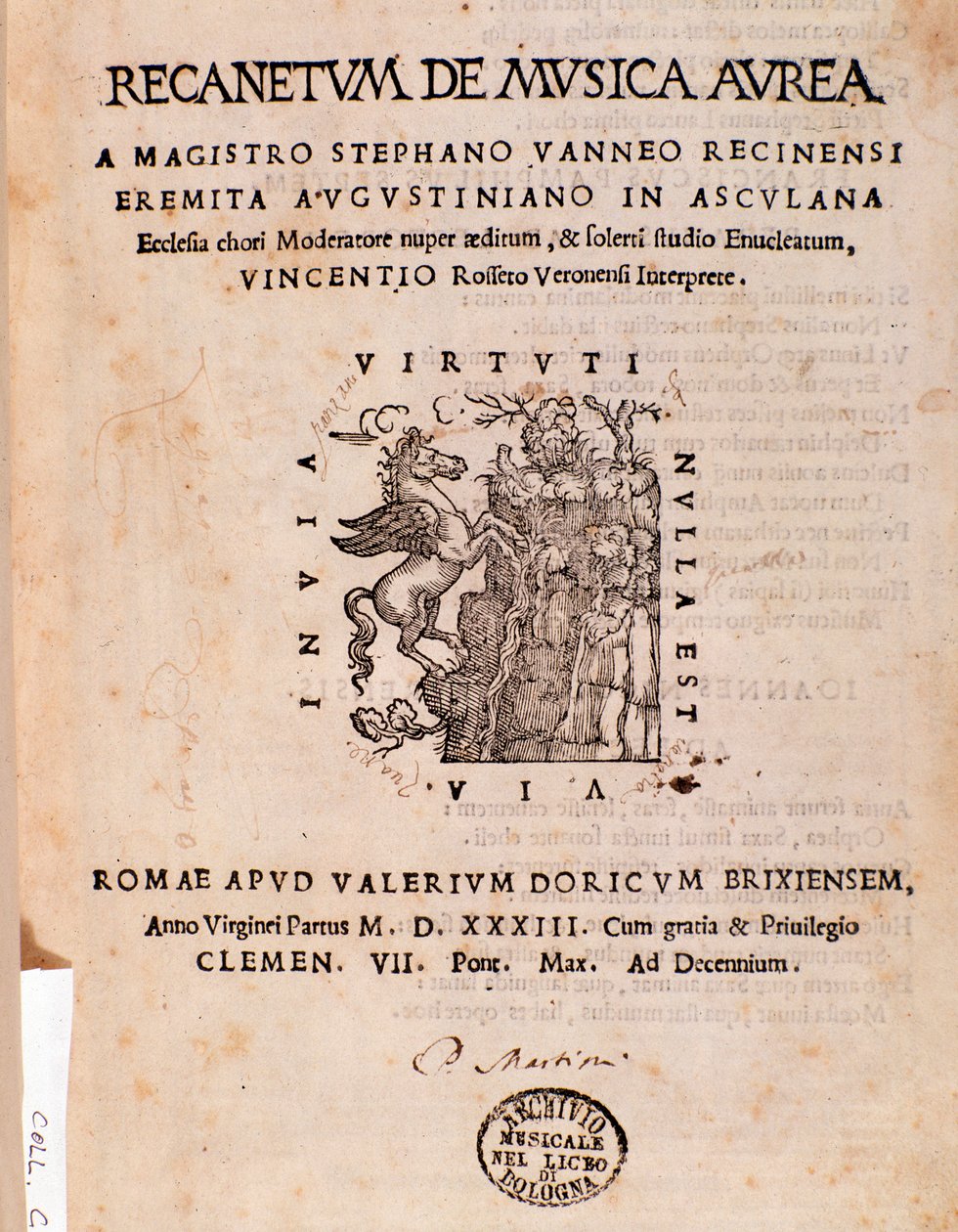 Frontispiece of Recanetum de musica aurea by Stephanus Aureus بواسطة فنان غير معروف