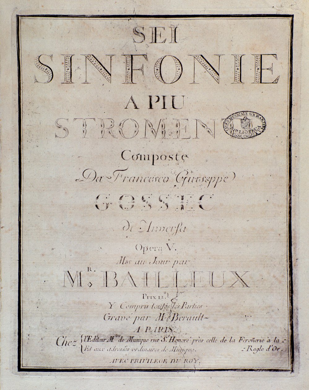 صورة مقدمة لنتيجة Sei sinfonie a piu strumenti op. 5 (السمفونية الأولى) بقلم فرانسوا جوزيف جوسيك بواسطة فنان غير معروف
