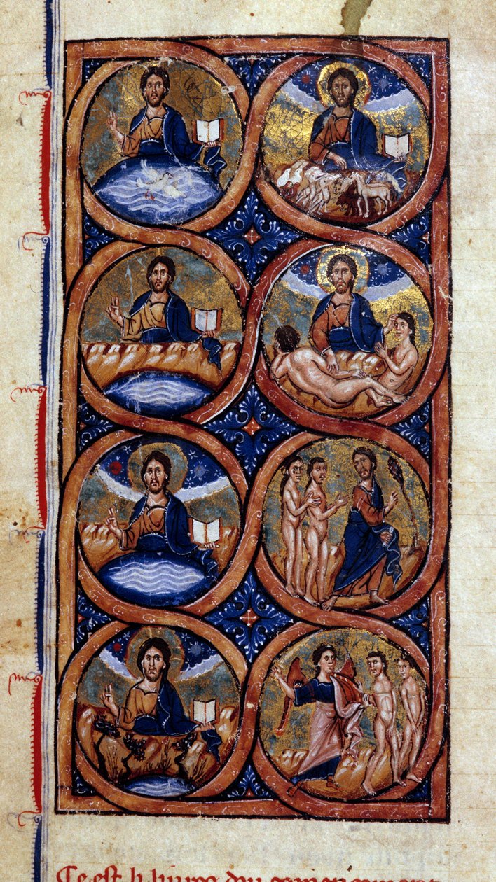 Genesis: representation of the different stages of world creation (cosmogony). Miniature from a manuscript “Universal History””” 13th century. Dijon Municipal Library بواسطة فنان غير معروف