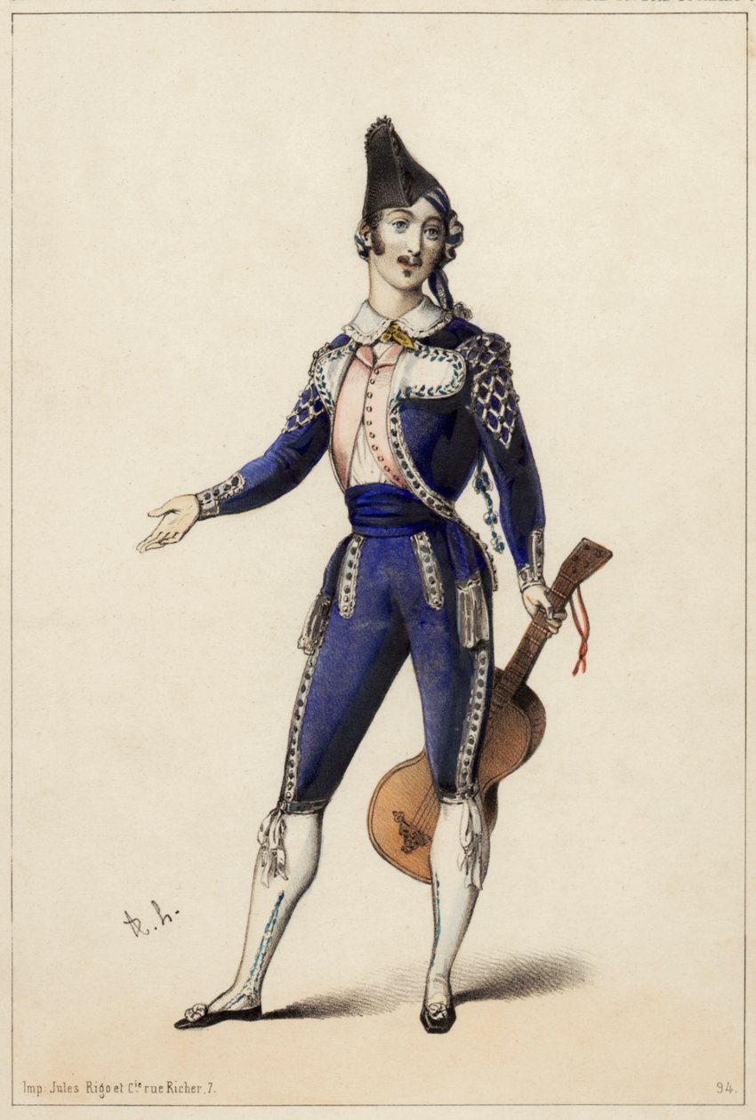 جورجيو رونكوني في دور Figaro في أوبرا Gioacchino A. Rossini حلاق إشبيلية بواسطة فنان غير معروف