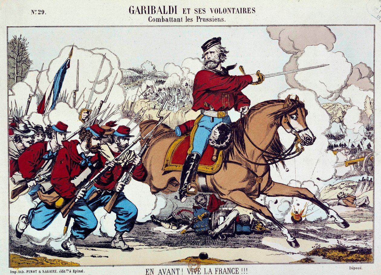 Giuseppe Garibaldi (1807-1882) fighting with his volunteers against the Prussians. “Forward, long live France” Around 1871. Engraving B.N. Paris بواسطة فنان غير معروف