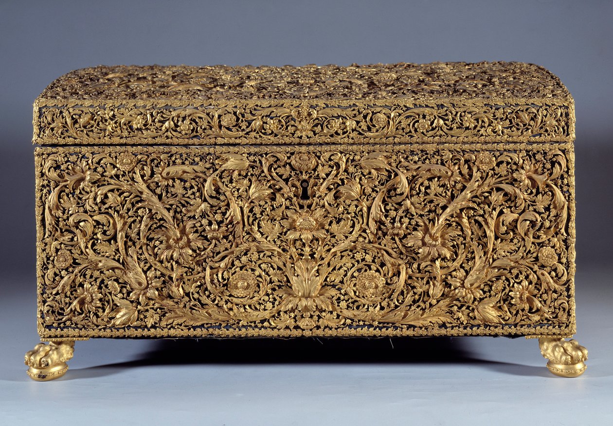 صندوق ذهبي يُعرف باسم آن النمسا (1601-1666) قدمه الكاردينال جول مازارين (جوليو رايموندو مازارينو أو مازارينو) (1602-1661) بواسطة فنان غير معروف