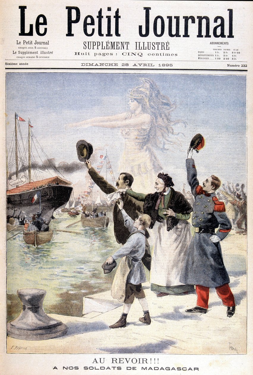 وداعا لجنودنا من مدغشقر: رحيل البعثة الفرنسية إلى مدغشقر - في "" Le Petité Journal "" بتاريخ 28/04/1895 بواسطة فنان غير معروف