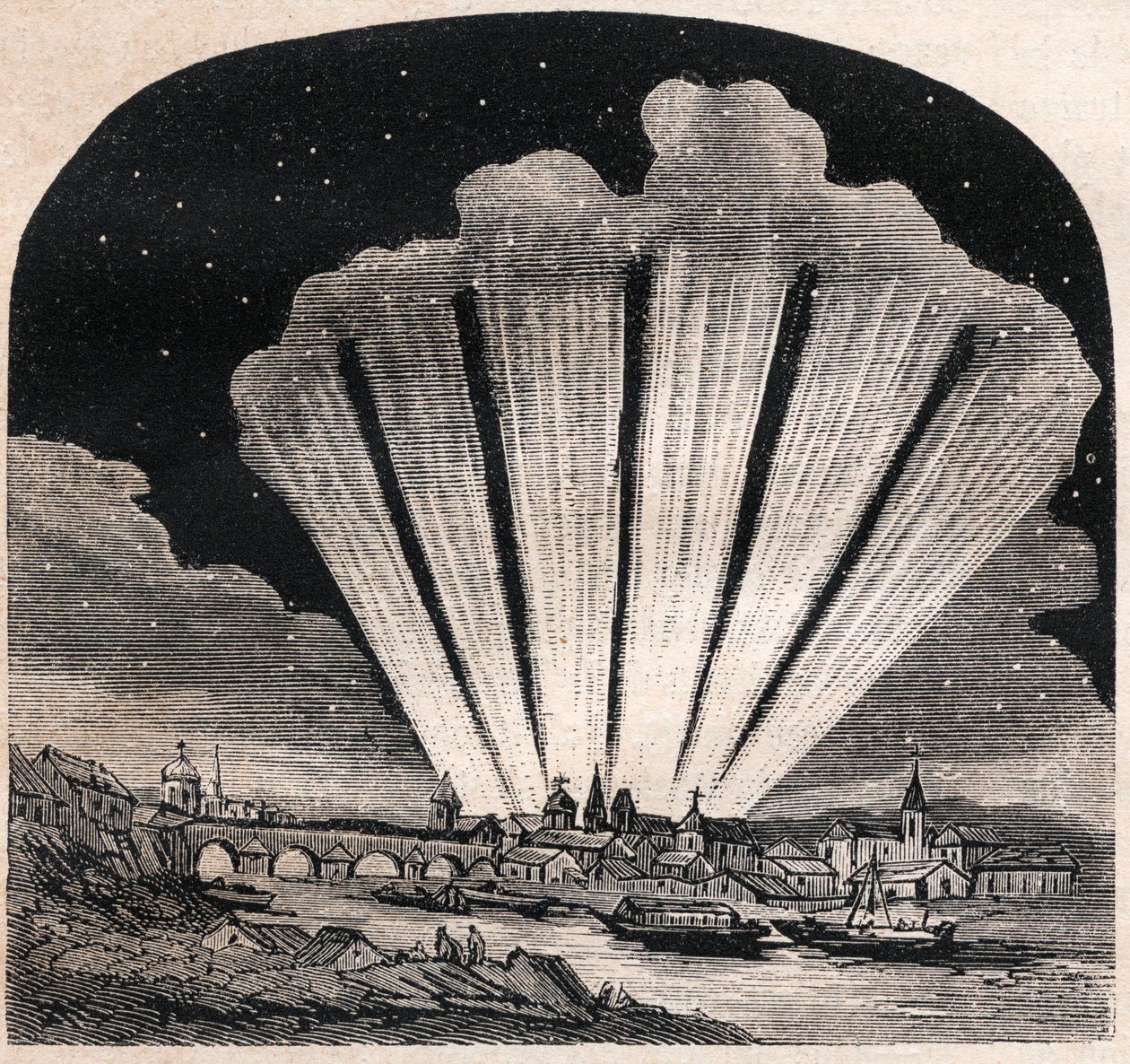 المذنب العظيم لعام 1744 (C / 1743 X1) - المذنب الكبير بستة ذيول 1744 - Comete de Cheseaux أو Comete Klinkenberg-Cheseaux - نقش حوالي عام 1867 بواسطة فنان غير معروف
