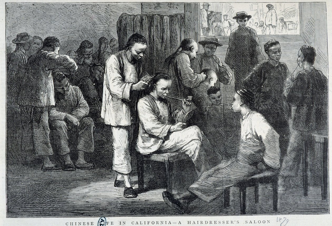 Hair salon in the Chinese community of California - engraving بواسطة فنان غير معروف