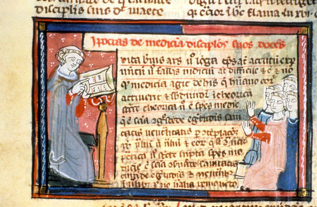 Hippocrates (-460 - -377) giving a race - Illuminure of the Middle Ages (ref.418 بواسطة فنان غير معروف