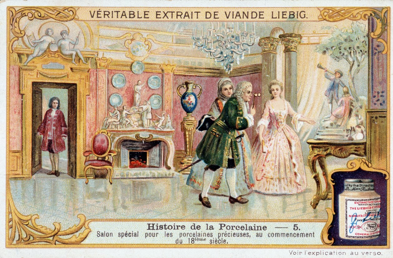 تاريخ الخزف: صالون خاص للخزف الثمين ، في بداية القرن الثامن عشر - Liebig Chromolithography بواسطة فنان غير معروف