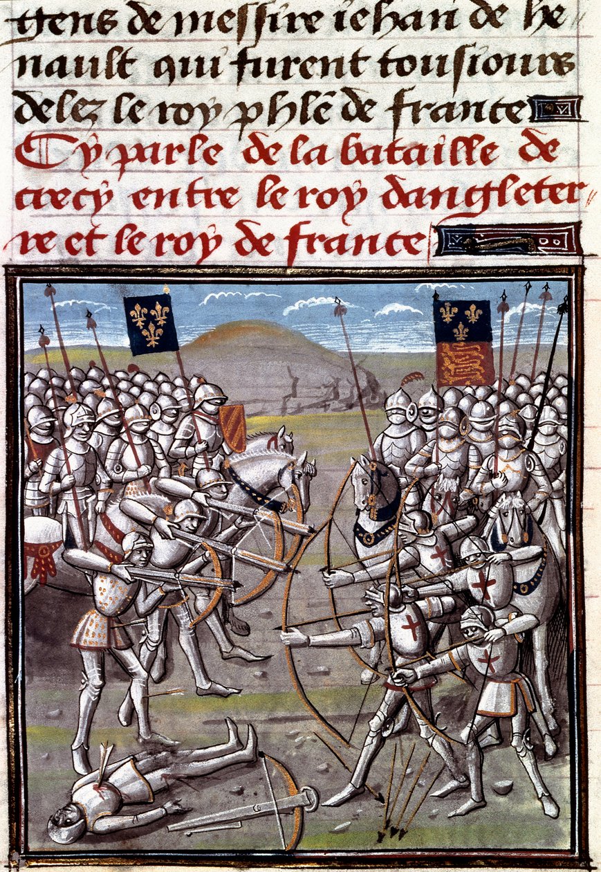 Hundred Years War: the Battle of Crecy on 26/08/1346 between the French and the English. Miniature from the Chronicles of Jean Froissart (1337-1400) بواسطة فنان غير معروف