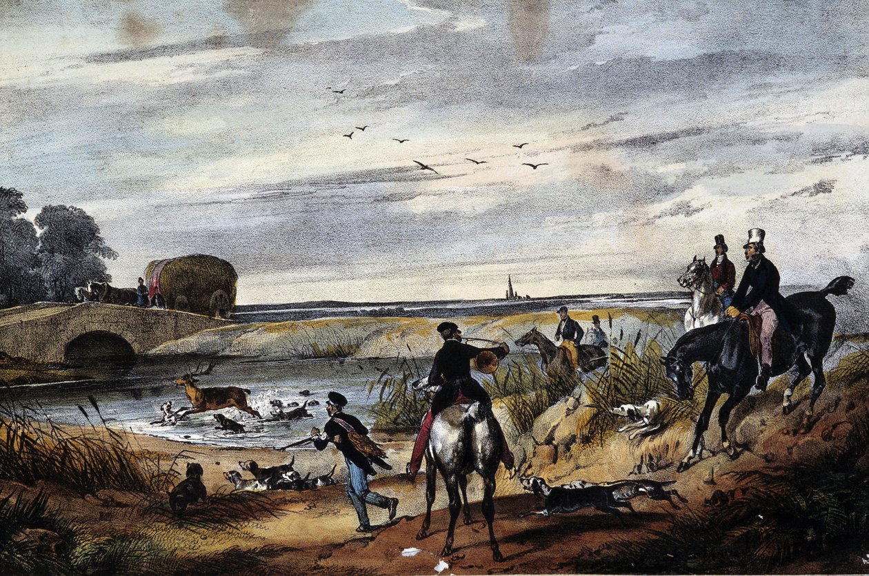 Hunting Scene - Anonymous Engraving, c. 1850 بواسطة فنان غير معروف