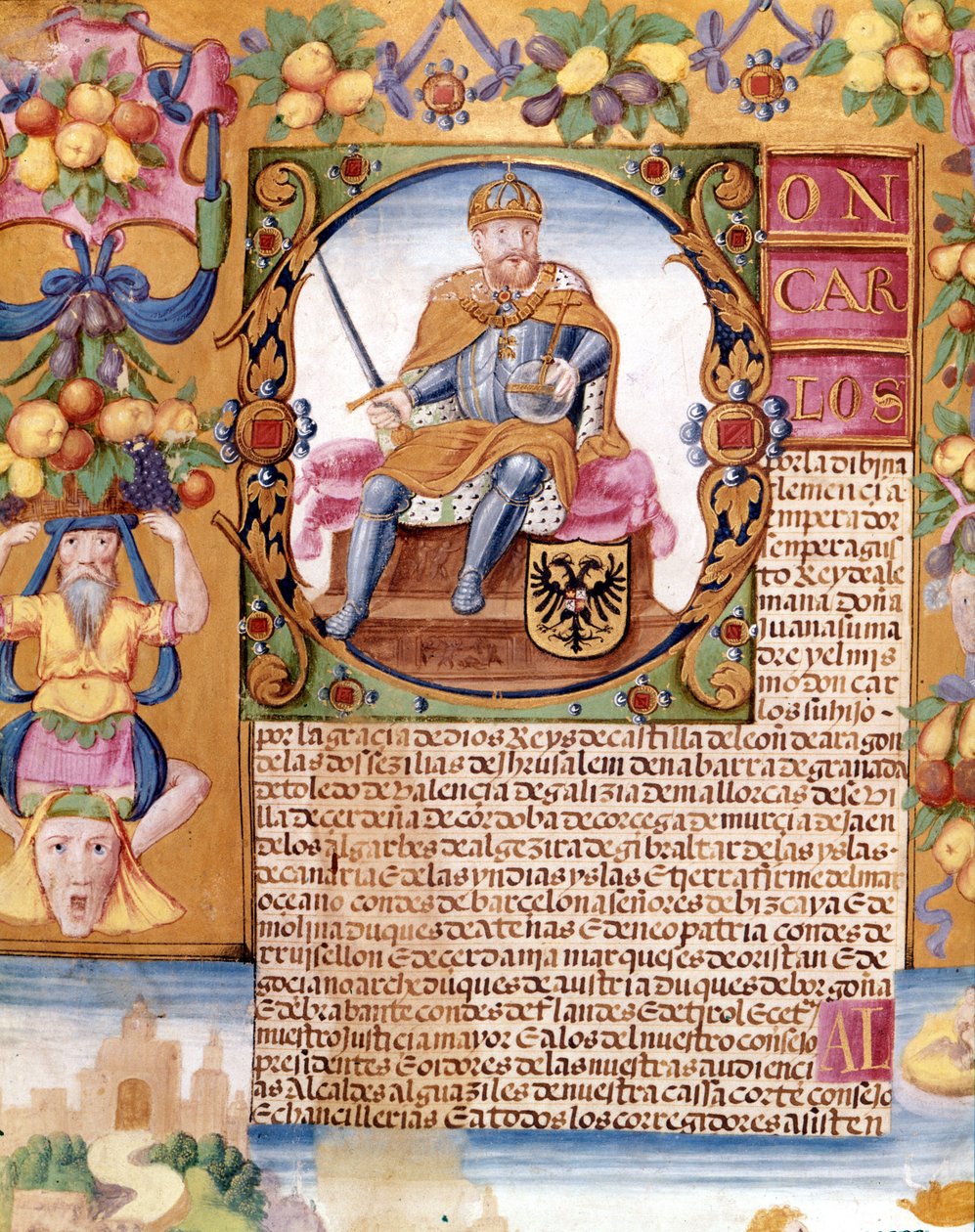 صورة مضيئة للإمبراطور تشارلز الخامس (1500 - 1558). تفاصيل "" تنفيذية "" بواسطة فنان غير معروف