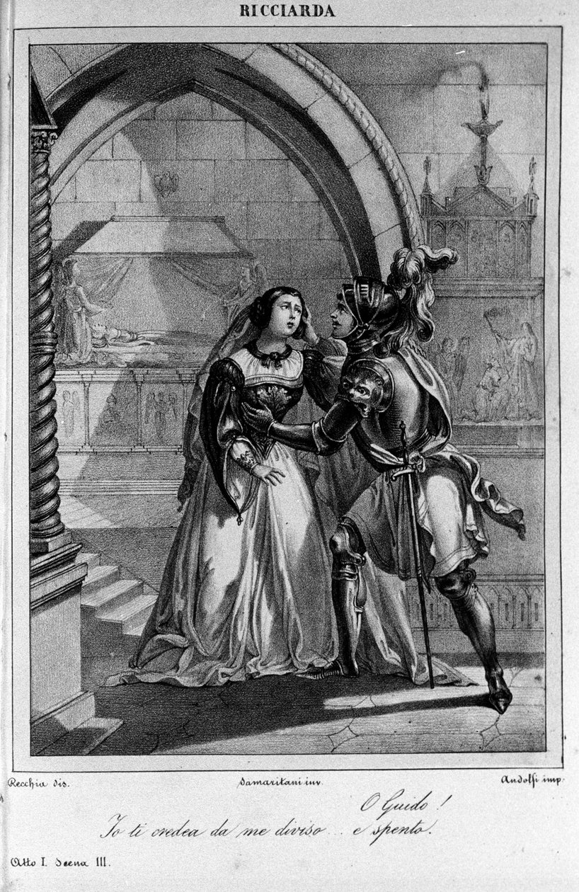رسم توضيحي للمشهد 3 من الفصل الأول من "Ricciarda" للشاعر والكاتب المسرحي الإيطالي أوغو فوسكولو (1778-1827) القرن التاسع عشر بواسطة فنان غير معروف