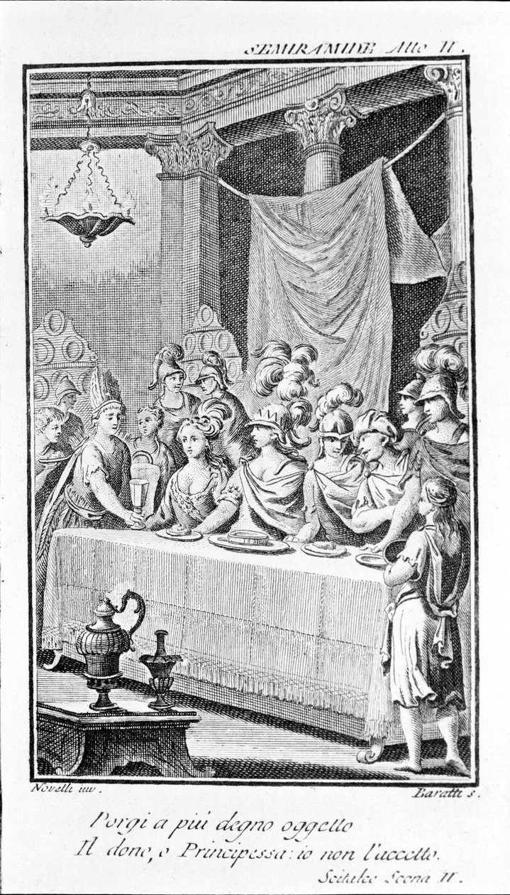رسم توضيحي لسيراميس ، أوبرا لأنطونيو ساليري (1750 - 1825). كتيب من إعداد Pierre Metastase (أو Pietro Metastasio). القانون الثاني ، الشوري. ثانيًا. بواسطة فنان غير معروف