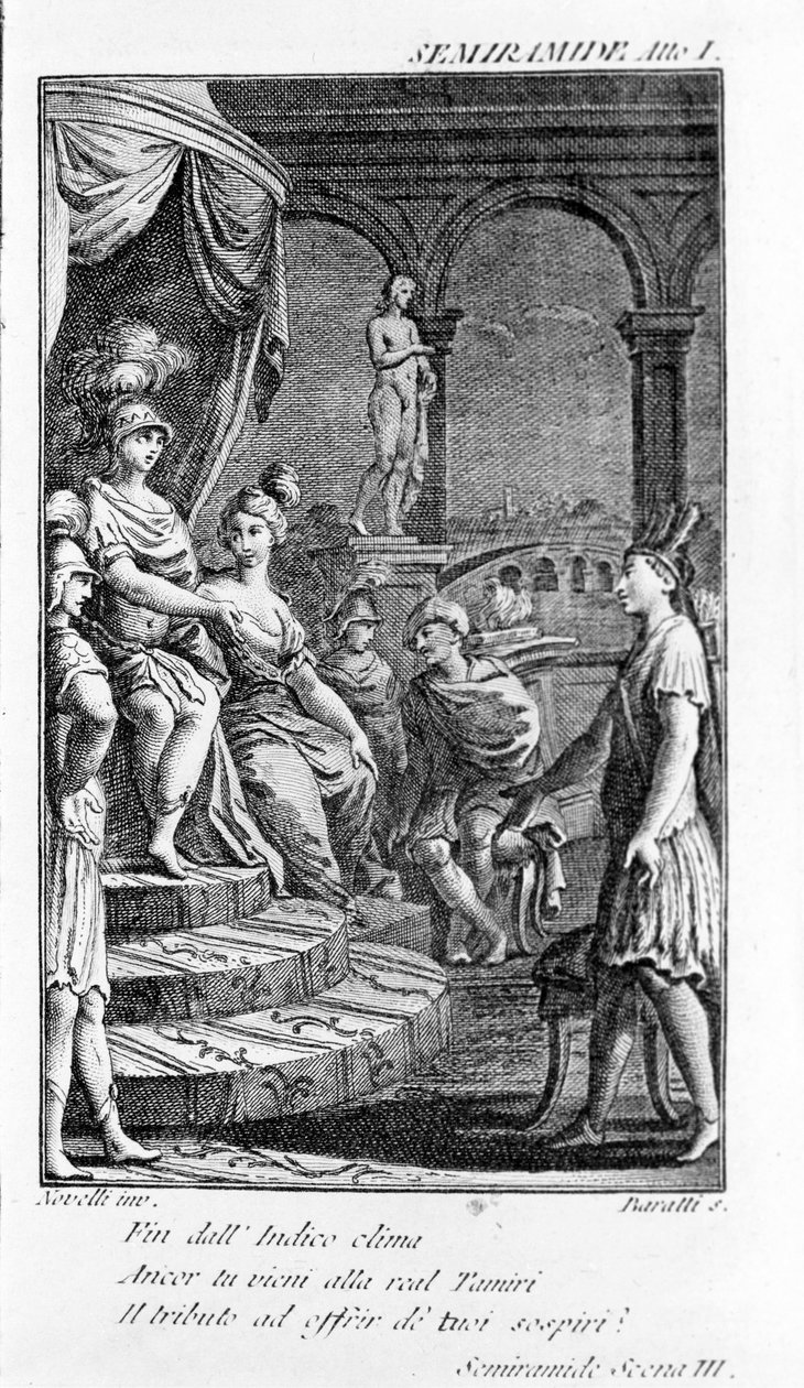 رسم توضيحي لسيراميس ، أوبرا لأنطونيو ساليري (1750 - 1825). كتيب من إعداد Pierre Metastase (أو Pietro Metastasio). القانون الأول ، الشوري. ثالثا. بواسطة فنان غير معروف