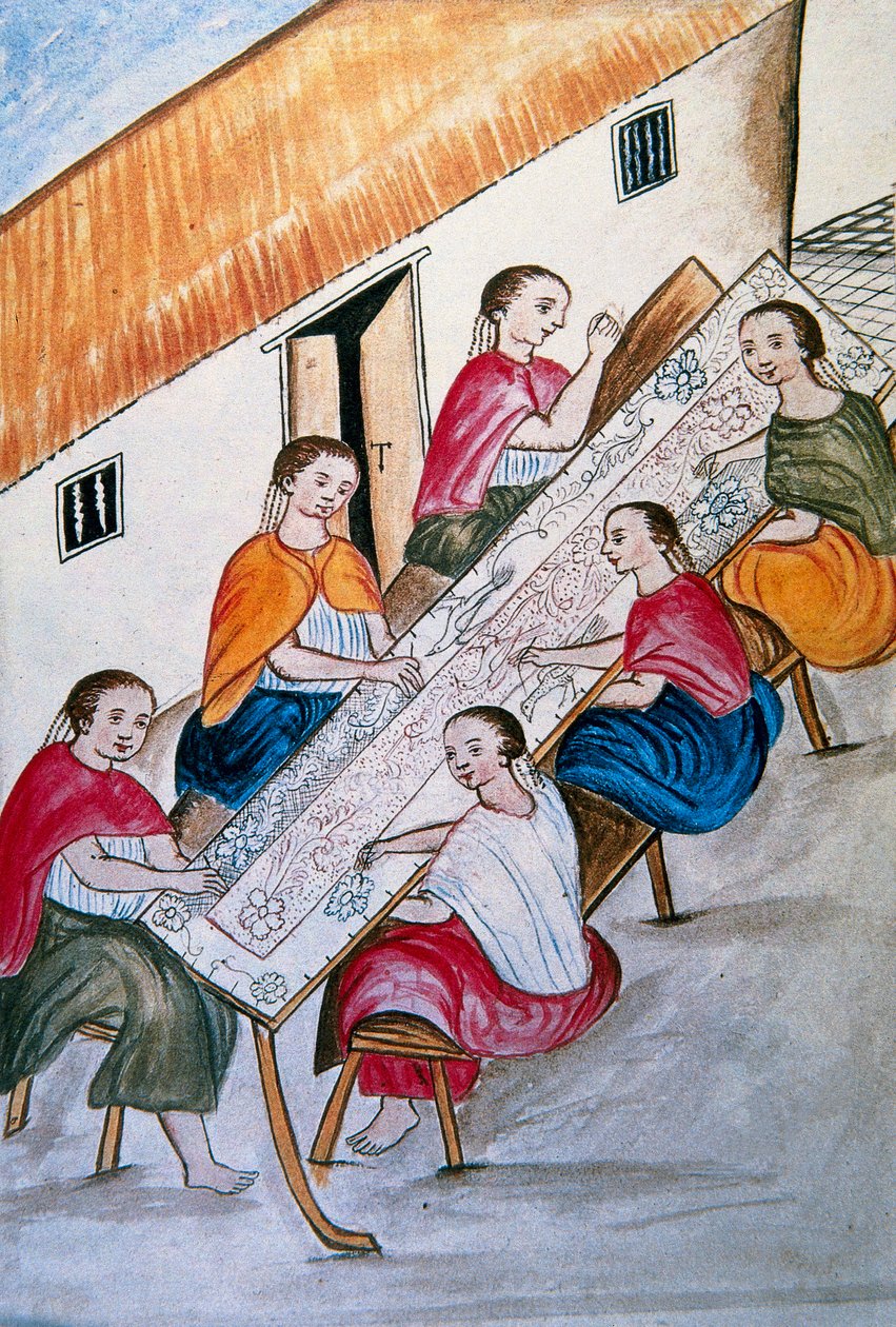 عمال الخياطة الهنود ، من كتاب "Trujillo del Peru" أو "Códice Martínez Compañón" ، بقلم بالتازار مارتينيز كومبانيون إي بوجاندا ، أسقف تروخيو (1782-1785) بواسطة فنان غير معروف
