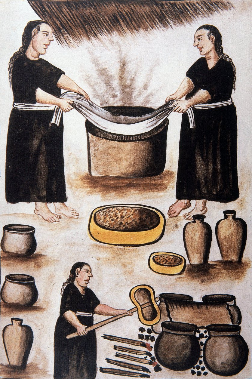 الهنود يطبخون اللحوم ، من كتاب "Trujillo del Peru" أو "Códice Martínez Compañón" ، بقلم بالتازار مارتينيز كومبانيون إي بوجاندا ، أسقف تروخيو (1782-1785) بواسطة فنان غير معروف