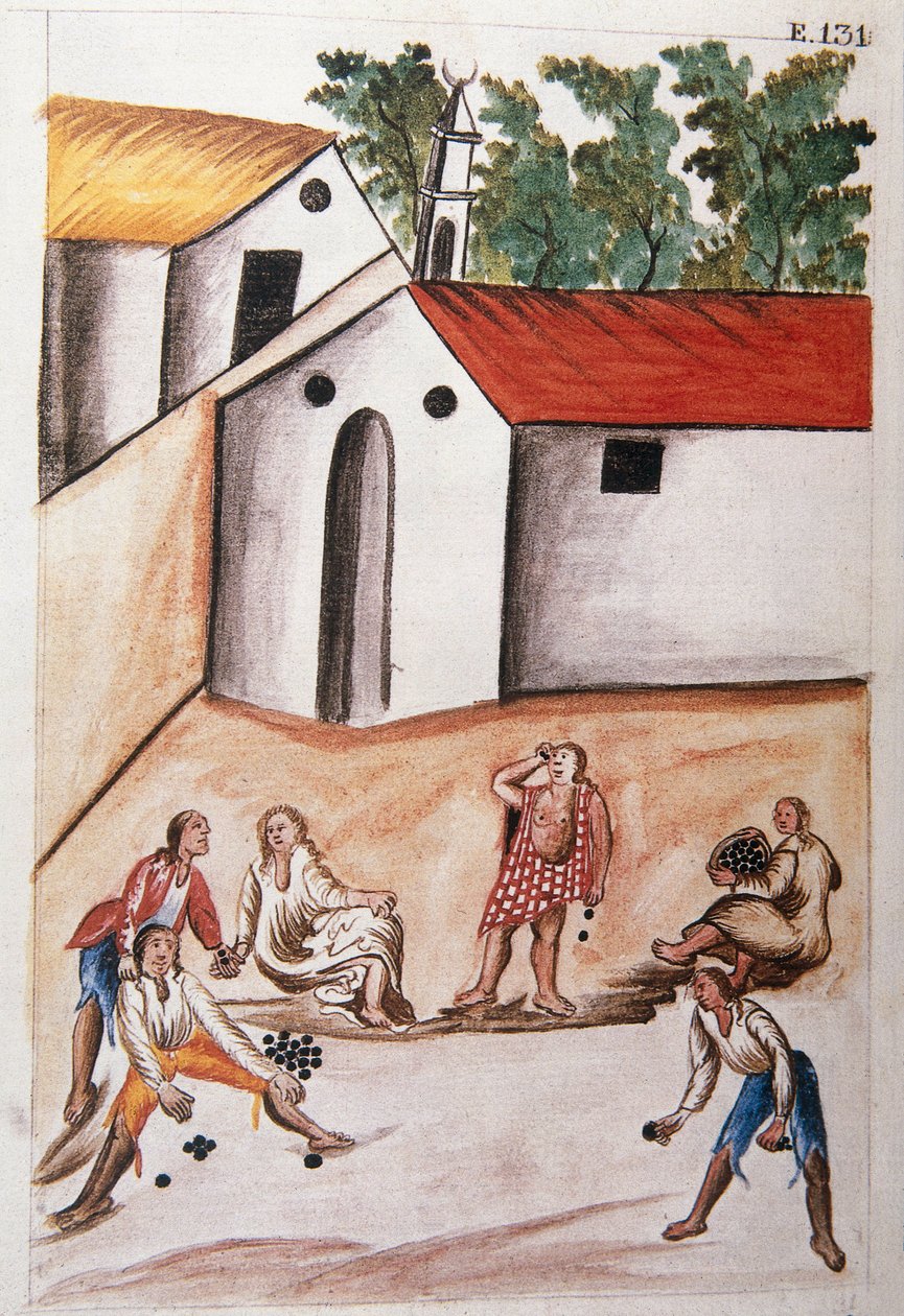 الهنود يلعبون لعبة choloques ، من كتاب "Trujillo del Peru" أو "Códice Martínez Compañón" ، بقلم بالتازار مارتينيز كومبانيون إي بوجاندا ، أسقف تروخيو (1782-1785) بواسطة فنان غير معروف