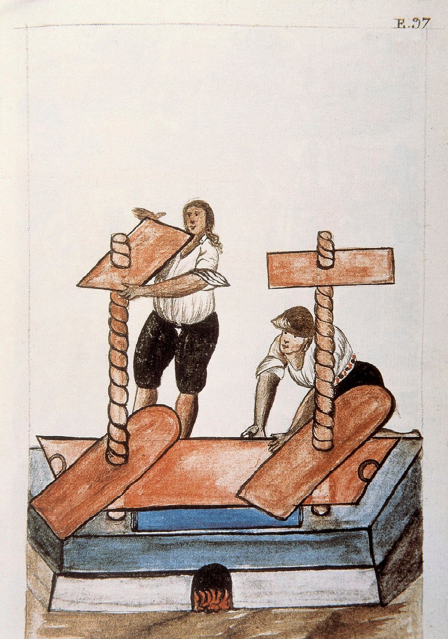 الهنود يضغطون (كي) الكتان ، من كتاب "Trujillo del Peru" أو "Códice Martínez Compañón" ، بقلم بالتازار مارتينيز كومبانيون إي بوجاندا ، أسقف تروخيو (1782-1785) بواسطة فنان غير معروف
