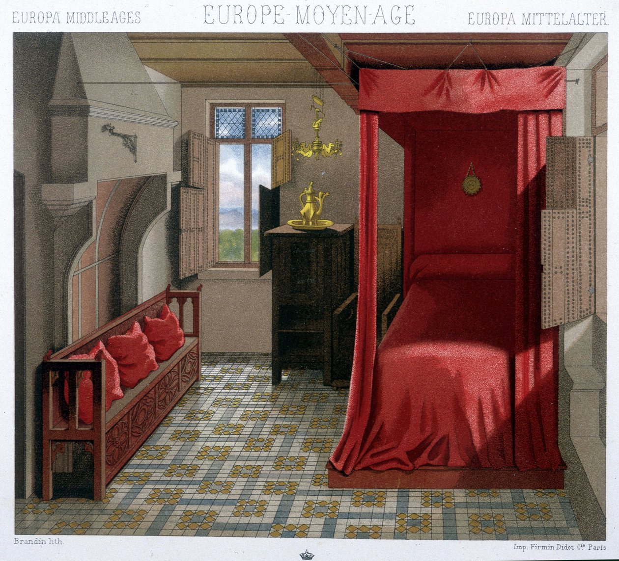 التصميم الداخلي لمنزل في القرنين الخامس عشر والسادس عشر. في "Le costume Historique by A. Racinet بواسطة فنان غير معروف