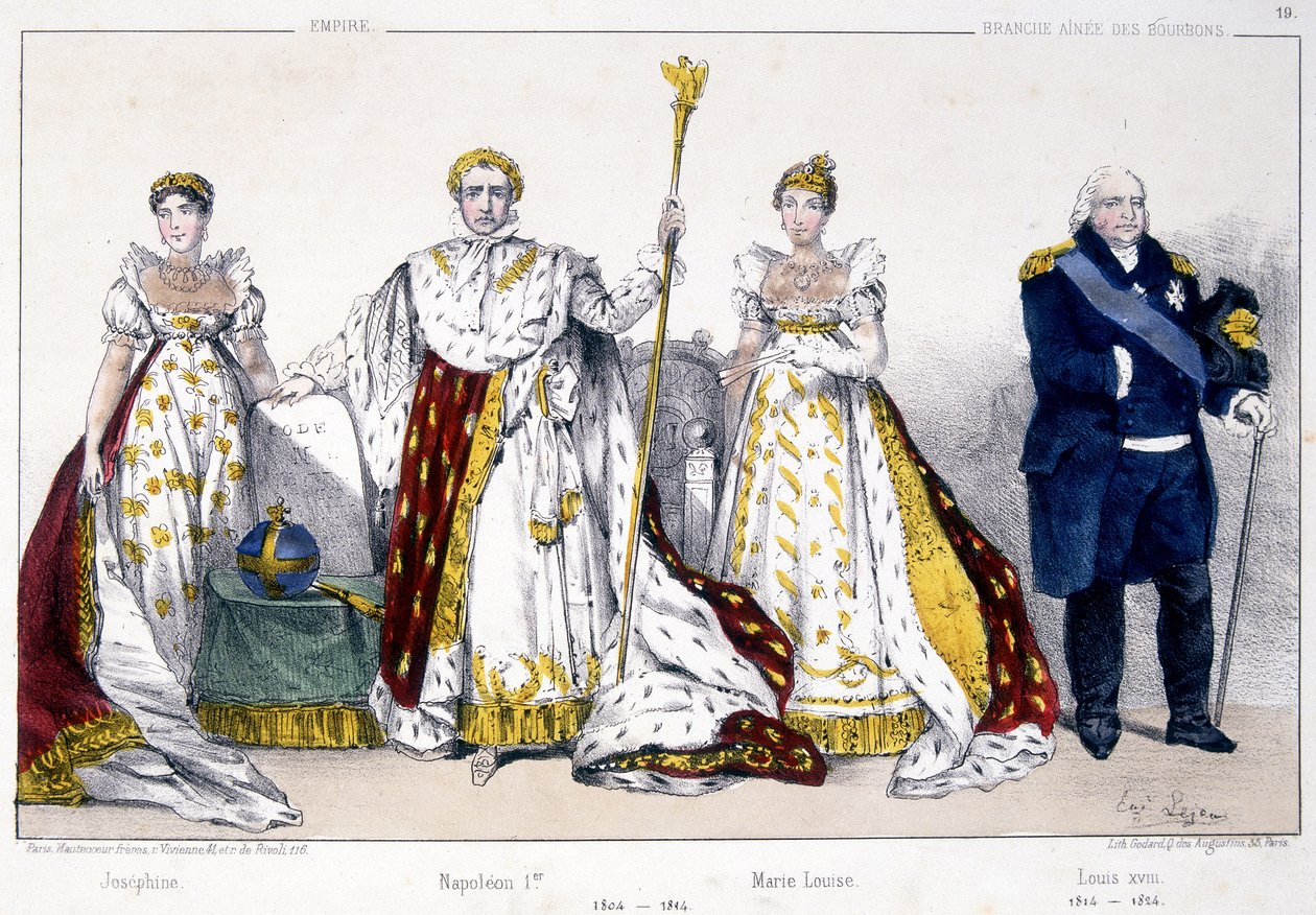 Joséphine و Napoleon 1st و Marie Louise و Louis XVIII - في "La Monarchie francaise en estampes" بواسطة فنان غير معروف