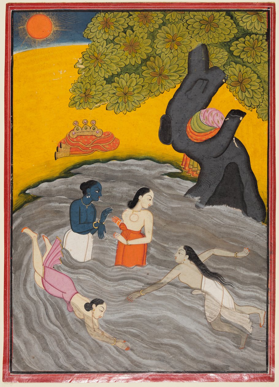 كريشنا يلعب مع Gopis في Yamuna بواسطة فنان غير معروف