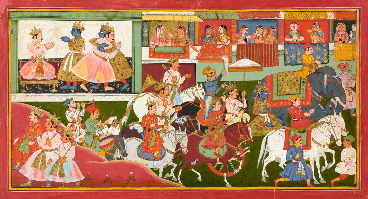 يودع كريشنا ، ورقة من <em>Bhagavata Purana</em> بواسطة فنان غير معروف