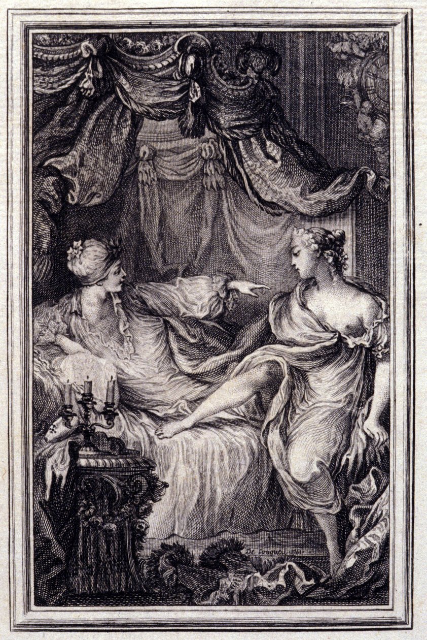 Courtesan amoureuse- في "" حكايات وأخبار في الشعر "لجين لافونتين. 1762. بواسطة فنان غير معروف