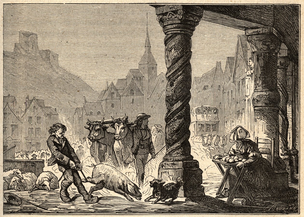 La grande Rue يوم مشي في Dol de Bretagne - نقش في "" PATRIE "- الوصف PECTURESSE DE LA FRANCE EN 6 VOLUES BY LUCIEN HUARD - نهاية القرن التاسع عشر بواسطة فنان غير معروف