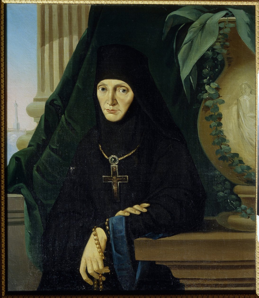 La mere superieure Maria (Margarita Tuchkova) (الأم ماريا (Tuchkova). Higoumene (Hegoumene) من الدير الأرثوذكسي في Spaso Borodinsky ، في عام 1812 ، أثناء غزو نابليون جراند أرمي (1769-1821). لوحة مجهولة ، زيت على قماش ، حوالي بواسطة فنان غير معروف