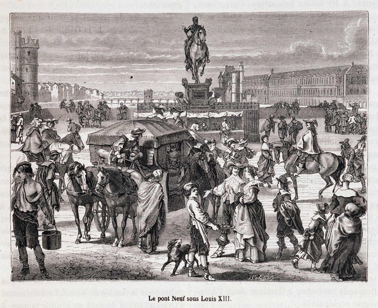 Le Pont Neuf في عهد لويس الثالث عشر - نقش من القرن التاسع عشر بواسطة فنان غير معروف