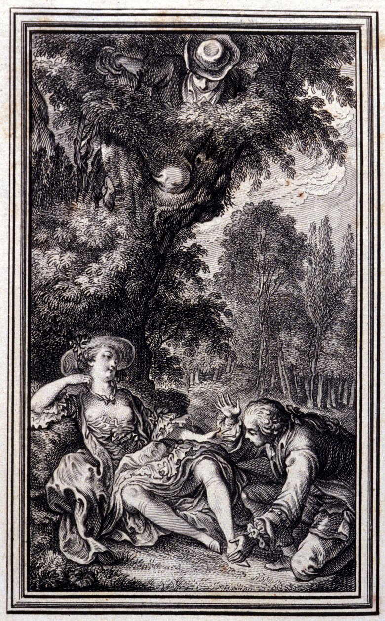 القروي الذي فقد عجله - في "حكايات وأخبار في شعر" لجين لافونتين. 1762. بواسطة فنان غير معروف