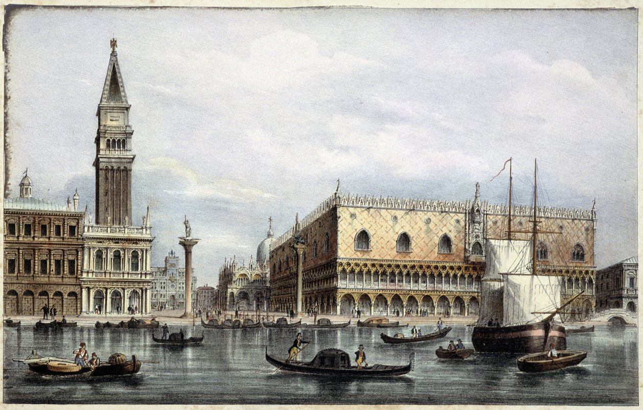 Le mole vu du canal - in “Album of the main views of Venice””, ill. by Marco Moro, ed. Gio Brizeghel, v.1840 بواسطة فنان غير معروف
