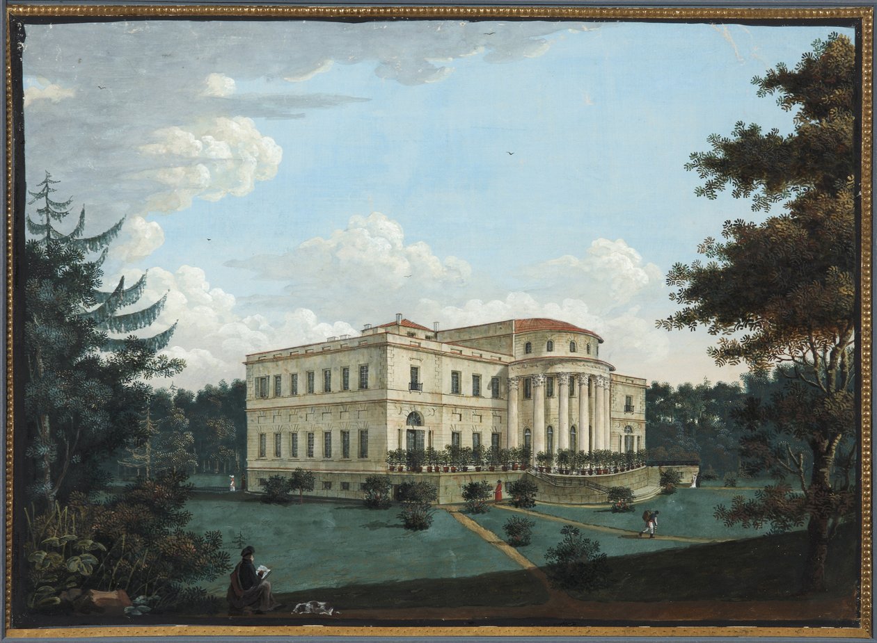 Le palais Elaguine - The Yelagin Palace at Saint Petersburg - Anonymous. Gouache on paper, before 1817. State Museum of the History of Saint Petersburg بواسطة فنان غير معروف