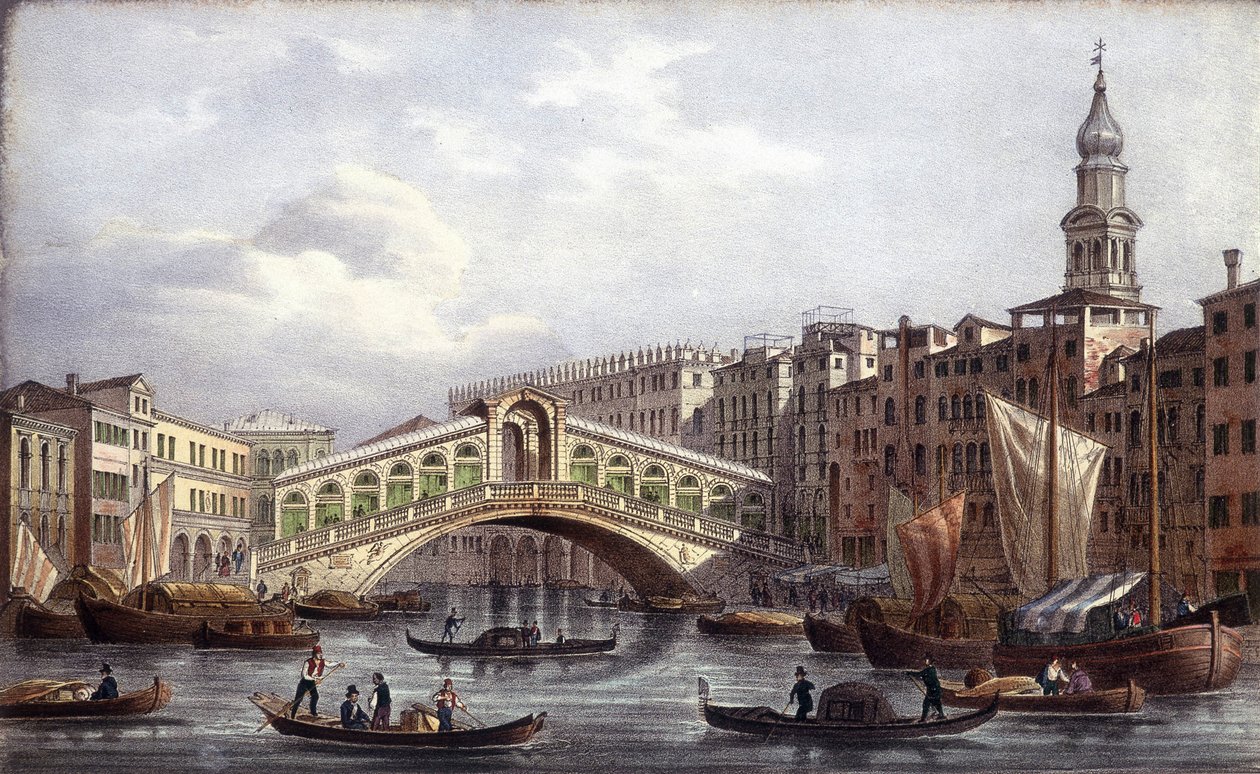 Le pont Rialto - في "" ألبوم المناظر الرئيسية لمدينة البندقية "". بقلم ماركو مورو ، أد. جيو بريزيل ، v 1840 بواسطة فنان غير معروف